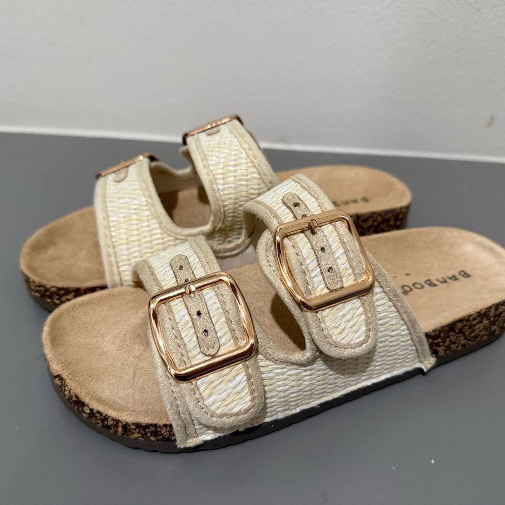 BAMBOO Cream and Gold Sandals with Comfort Footbed